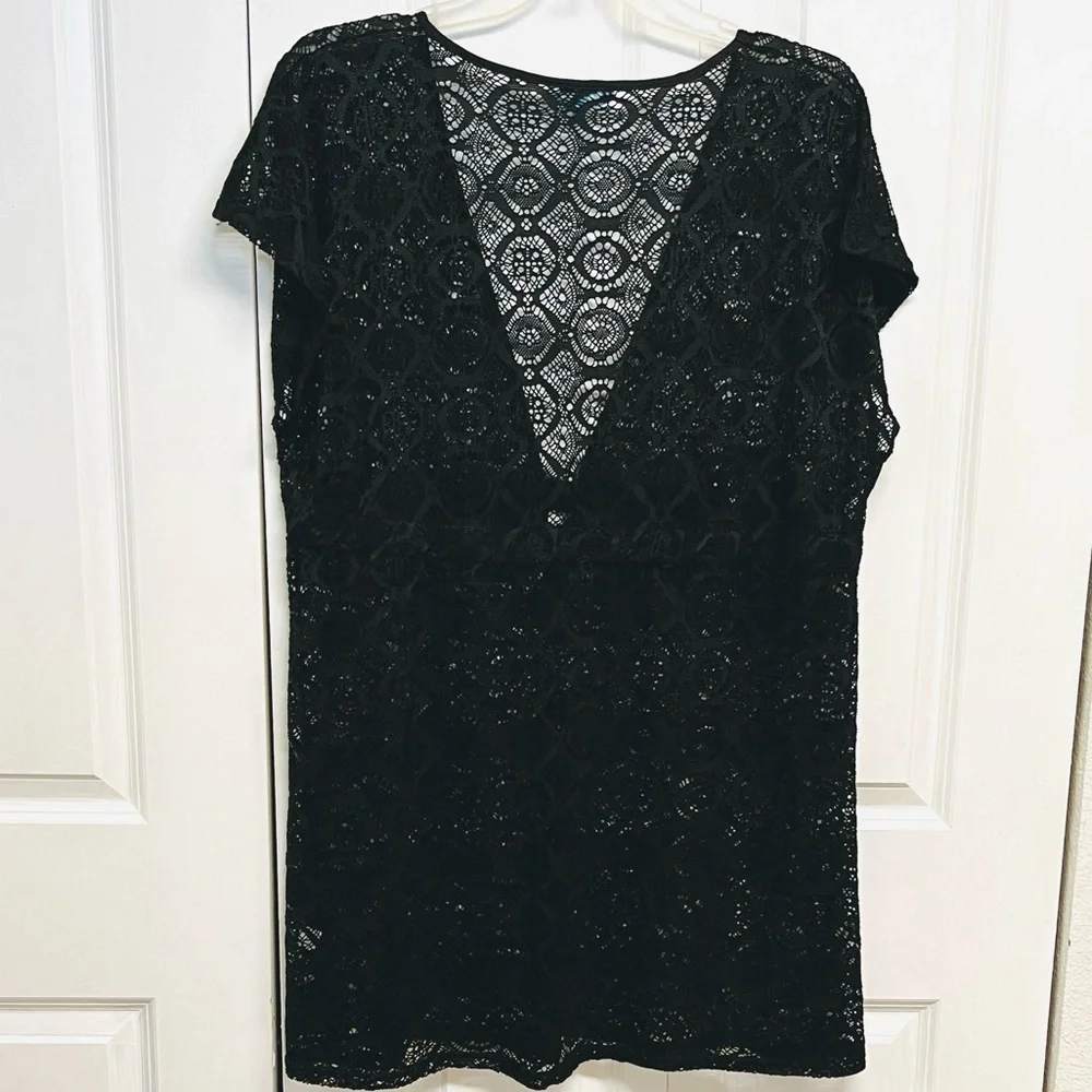 Blue Island Black Lace V-Neck Swim Coverup Plus size 2X